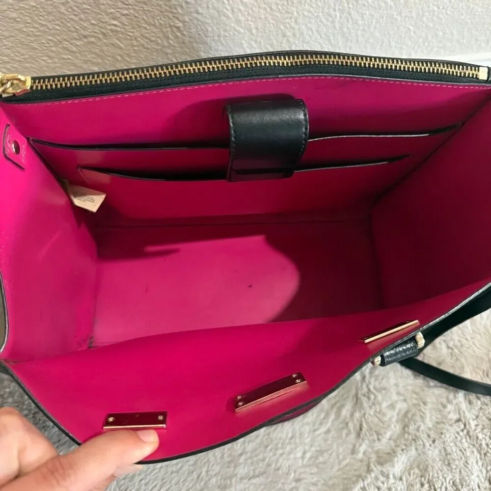 Kate Spade Arbour Hill Kyra Black Sweetheart Pink Leather Crossbody Handbag with